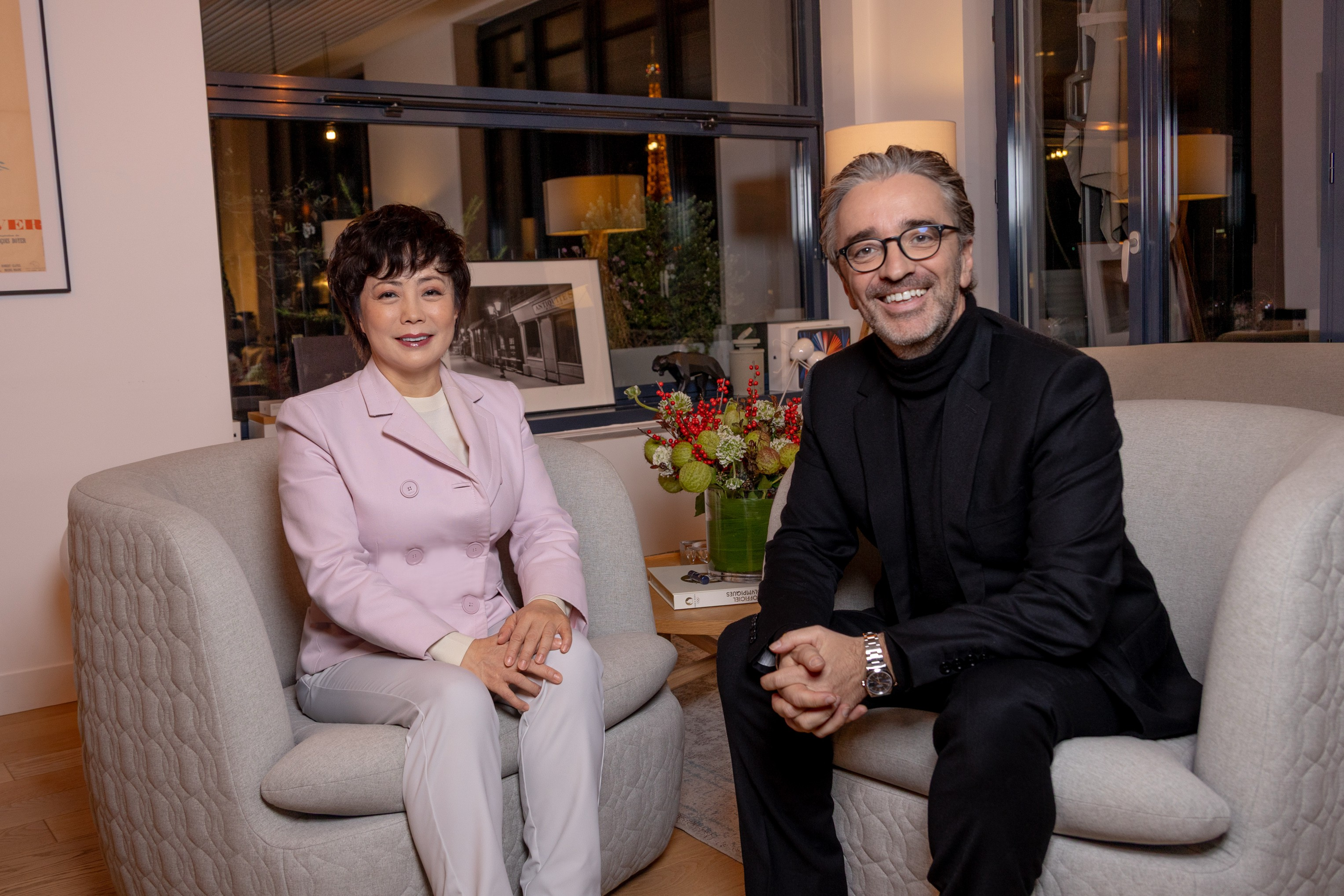 On the left, Stella Li, Executive Vice President of BYD. On the right, Pierre-Antoine Capton, Chairman and co-founder of Mediawan Group